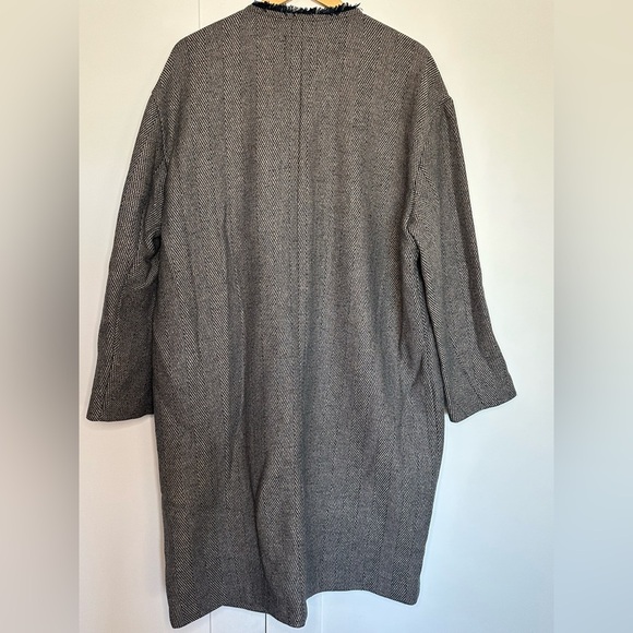 Madewell Fringed Herringbone Robe Coat Large XL gray navy wool blend open light - Picture 9 of 16
